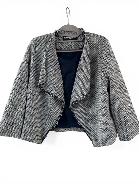 Karl Lagerfeld Jackets & Blazers - Karl Lagerfeld Paris Womens Tweed Fringe Open Front Jacket Navy White Size M